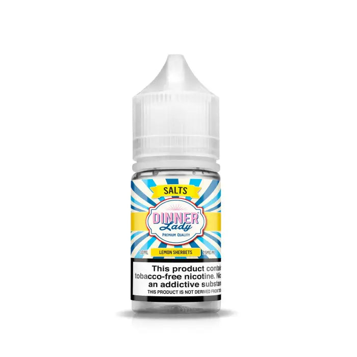 Bottle of ’Dinner Lady’ brand vape liquid or e-juice with colorful label design.