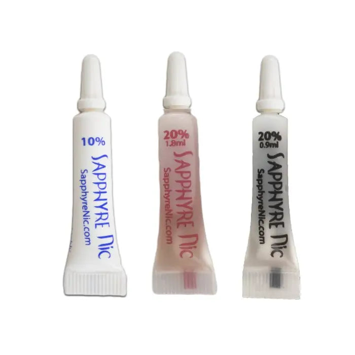 Three tubes of Sapphyre TTC topical anesthetic gel in different concentrations.