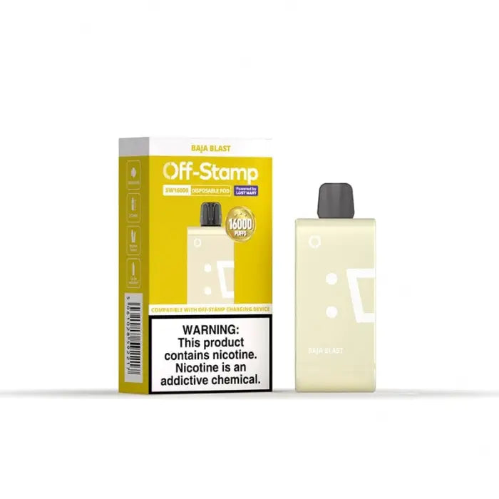 Disposable e-cigarette or vape device with yellow packaging.