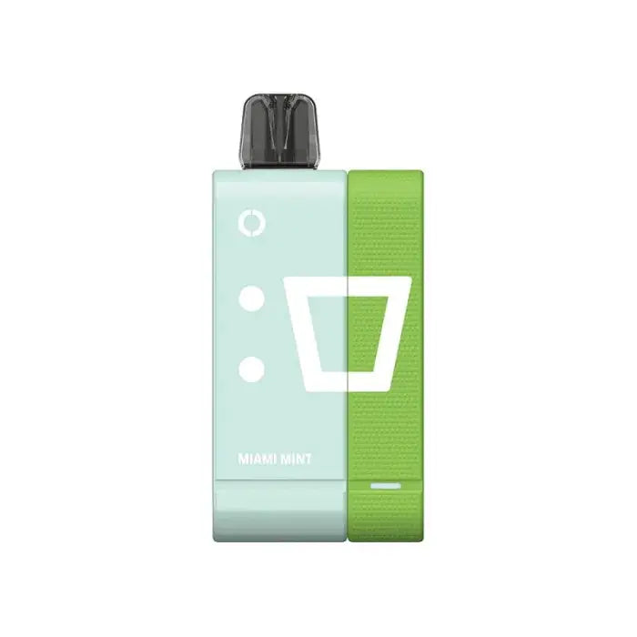 Dual-colored bottle or container with a black cap, featuring mint green and lime green sections.