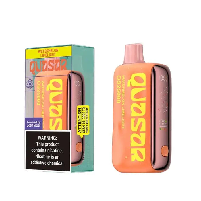 Disposable vape device in pink and yellow packaging with ’Qeesa’ branding.