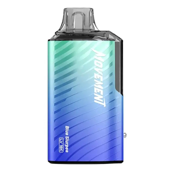 Vape device with a gradient blue-green body and clear mouthpiece.