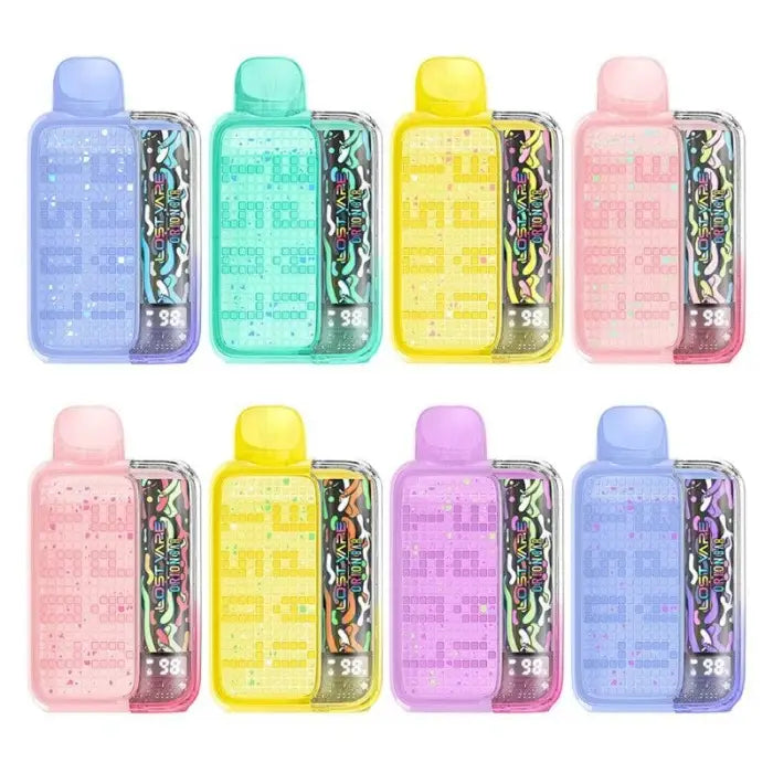 Colorful plastic water bottles with transparent compartments containing small objects.