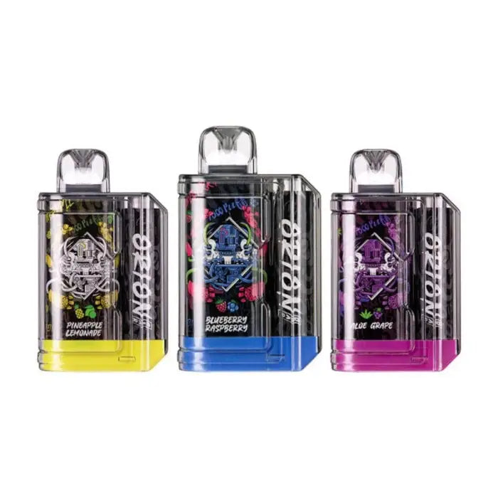 Three colorful energy drink cans with metallic designs and handles.