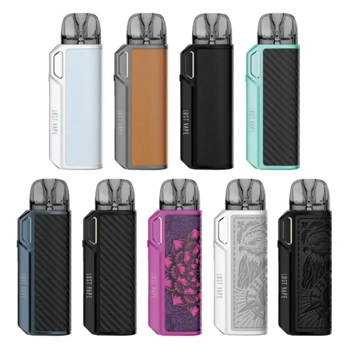 Collection of vape pod devices in various colors and designs.