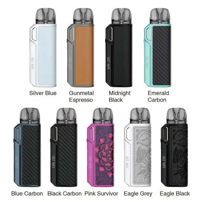 Collection of vape pod devices in various colors and designs.