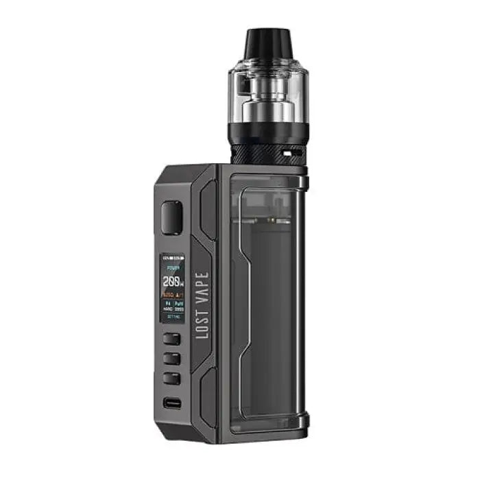 Electronic vaping device with a digital display and tank attachment.