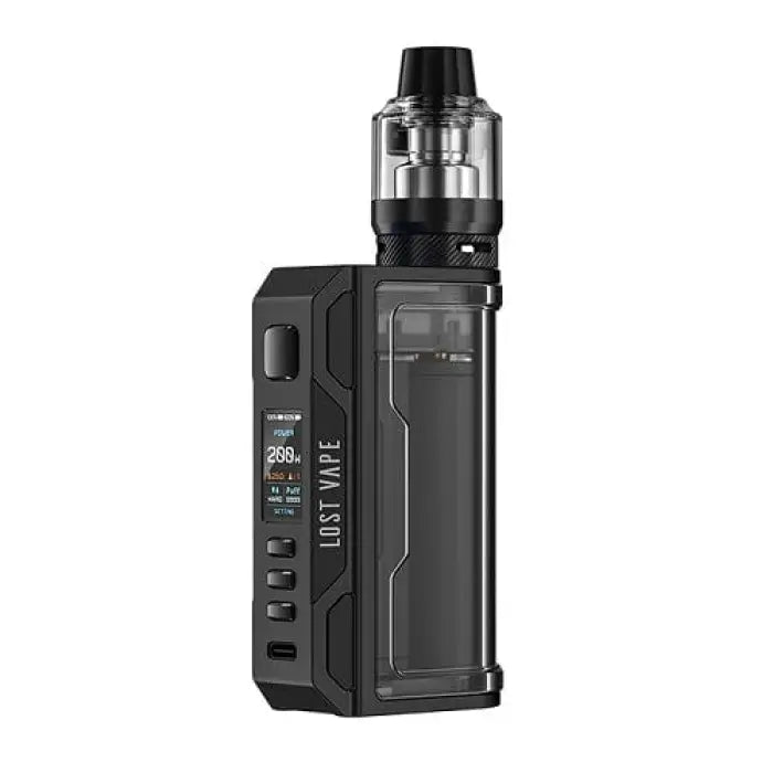 Electronic vaping device with a digital display and adjustable settings.