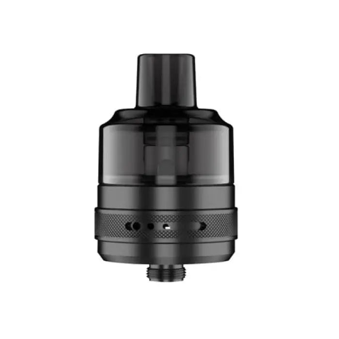 Black cylindrical vaping tank or atomizer with airflow control.