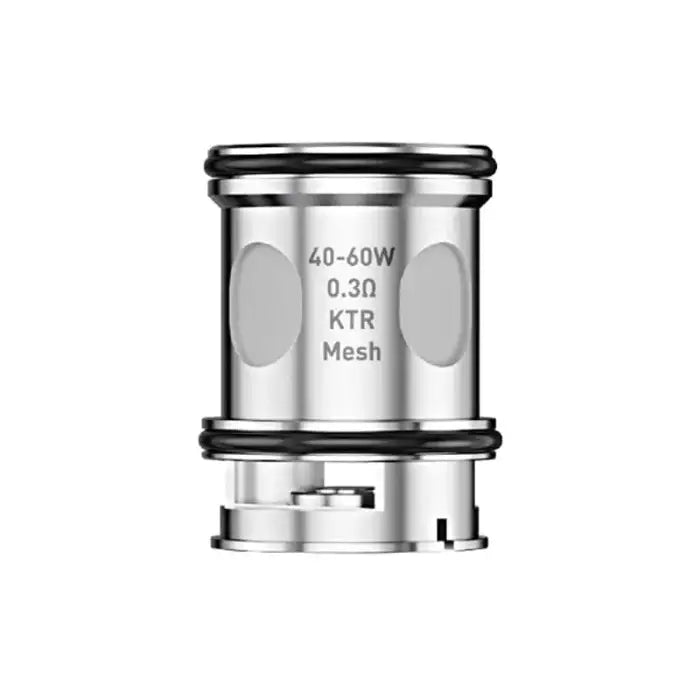 Cylindrical metal vaping coil or atomizer head with visible specifications engraved on its surface.