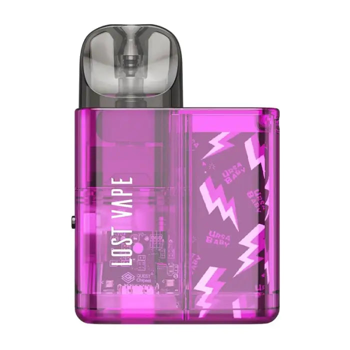 Purple transparent vape device with lightning bolt designs and ’LOST VAPE’ branding.