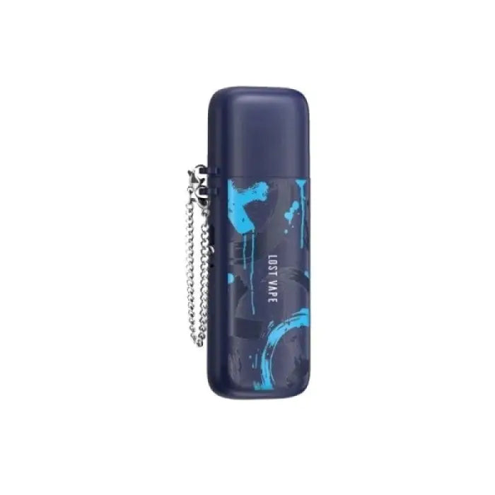 Navy blue USB flash drive with light blue abstract designs on its surface.