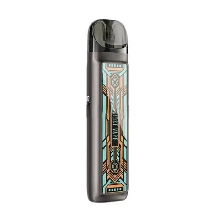 Sleek electronic vaping device with a decorative geometric pattern on its body.