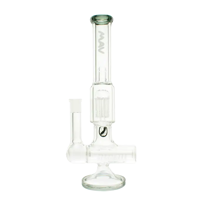 Glass water pipe with percolator and ice catcher features.