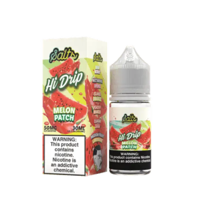 E-liquid bottle and packaging for ’Hi Drip Melon Patch’ flavor by Bali’s.