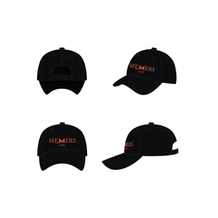 Black baseball cap with ’MEMERS’ text in orange on the front.