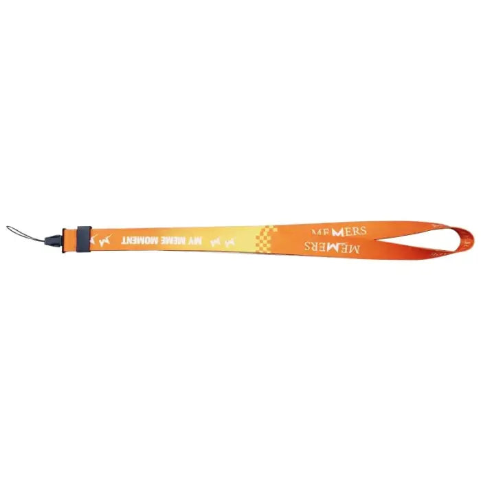 Orange lanyard with ’KILMERS’ printed on it.