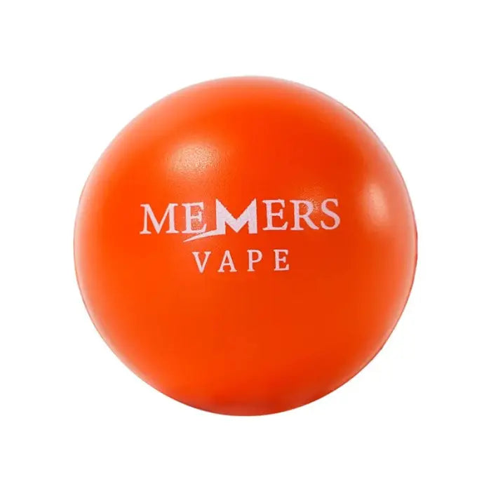 Orange spherical stress ball with ’MEMERS VAPE’ printed in white text.