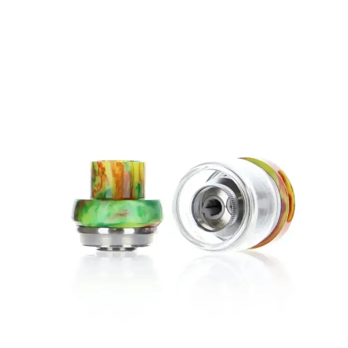 Colorful resin and metal drip tips for vaping devices.