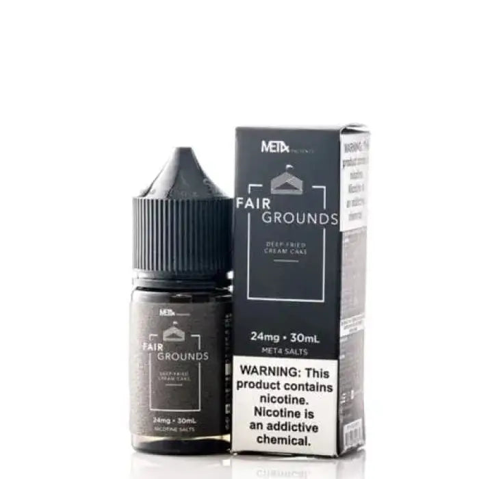 Bottle and packaging for ’Fair Grounds’ e-liquid or vape juice.