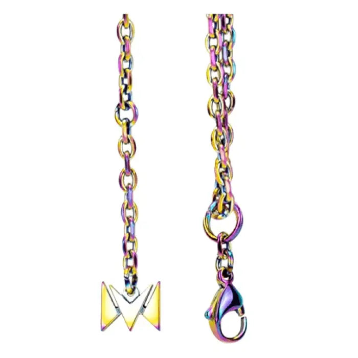 Colorful chain necklace with an ’M’ pendant and lobster clasp.