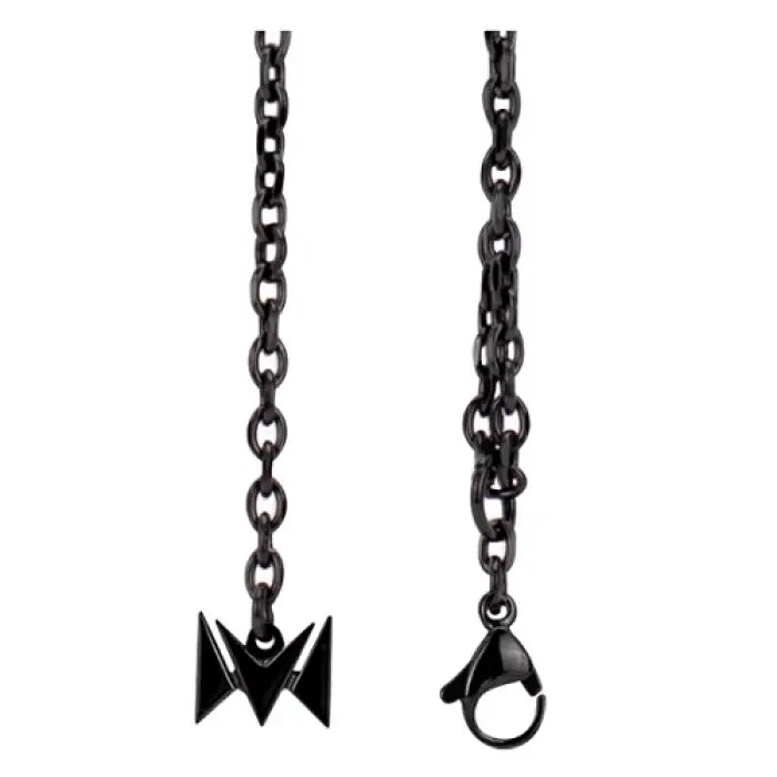 Black metal chain necklace with an angular pendant.