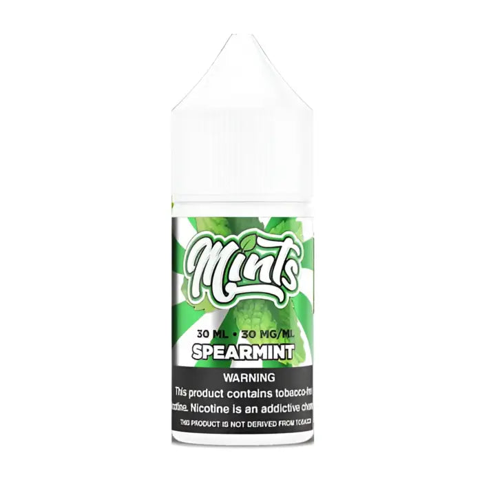 Bottle of Mints brand spearmint-flavored e-liquid or vape juice.