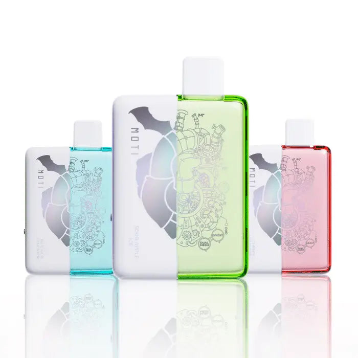 Set of colorful plastic bottles or containers with stylized bird and floral designs.