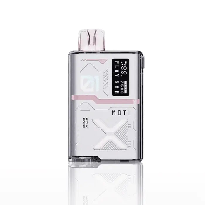 Sleek electronic vaping device with a digital display and geometric design elements.