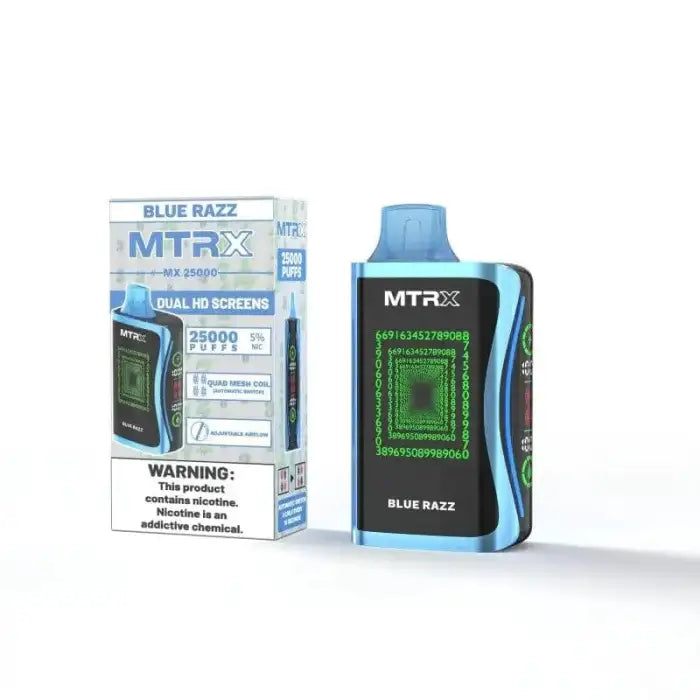 Electronic vaping device with blue and green color scheme.