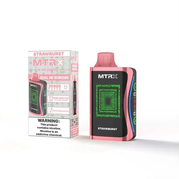 Pink electronic vaping device with a digital display screen.