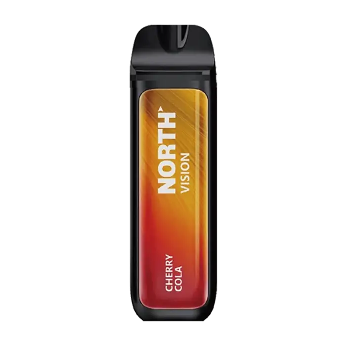 Disposable e-cigarette or vape device with ’NORTH’ branding in orange and red gradient colors.