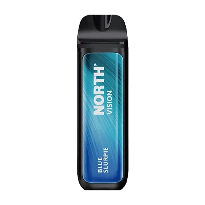 Disposable e-cigarette or vape device labeled ’NORTH’ with a blue gradient design.