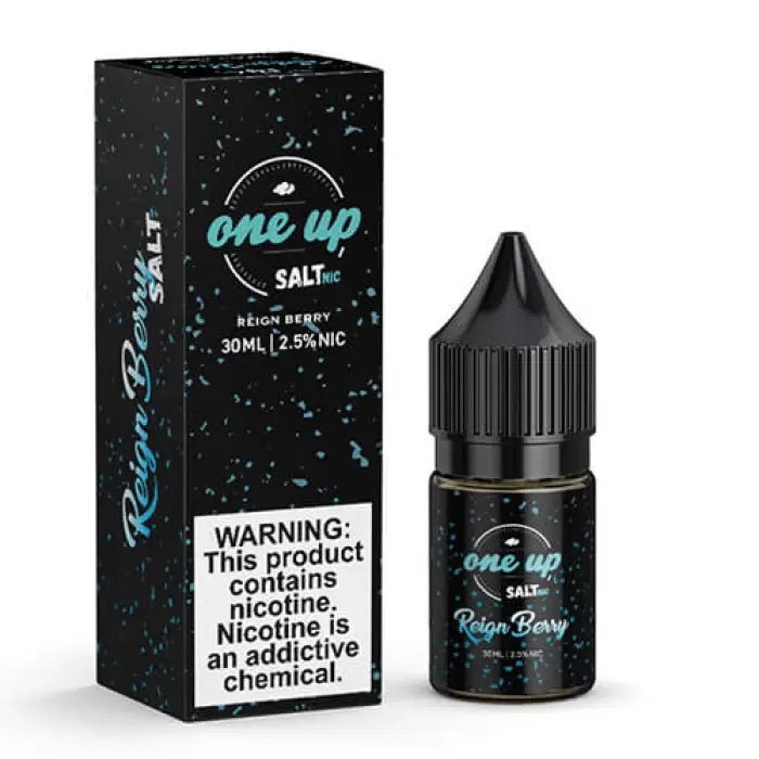 E-liquid bottle and packaging for ’One Up Salt’ vaping product.