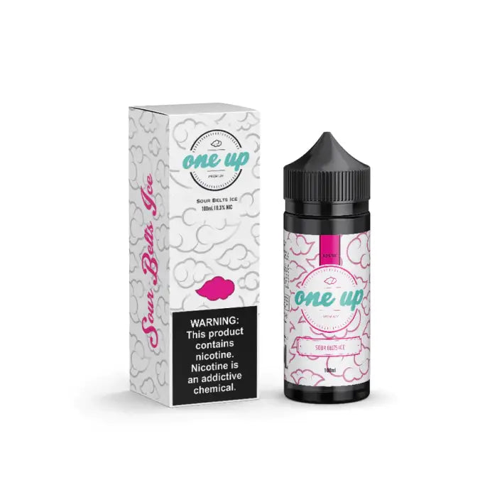 E-liquid bottle with packaging for a vaping product called ’One Up’.