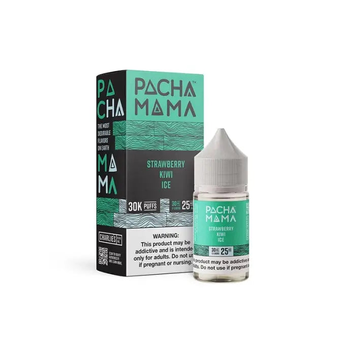 E-liquid bottle and packaging for Pacha Mama Strawberry Kiwi Ice flavor.