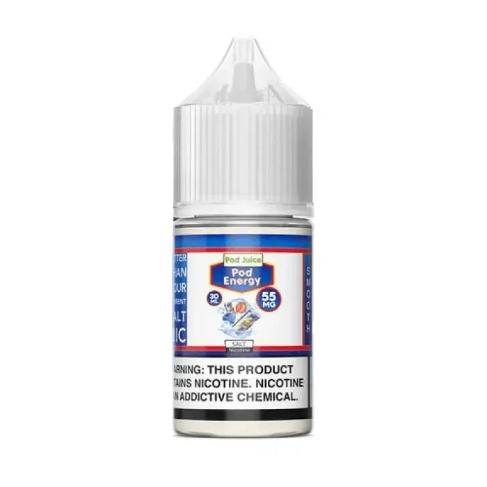 Bottle of e-liquid or vape juice labeled ’Dr. Shugar Chitz’ with a blue and red design.