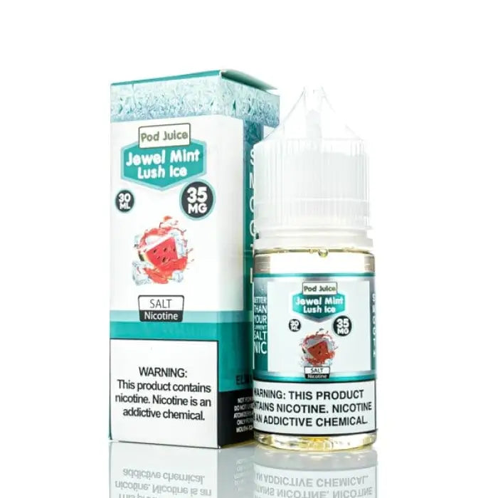 E-liquid bottle and packaging for ’Jewel Mint’ flavor vape juice.