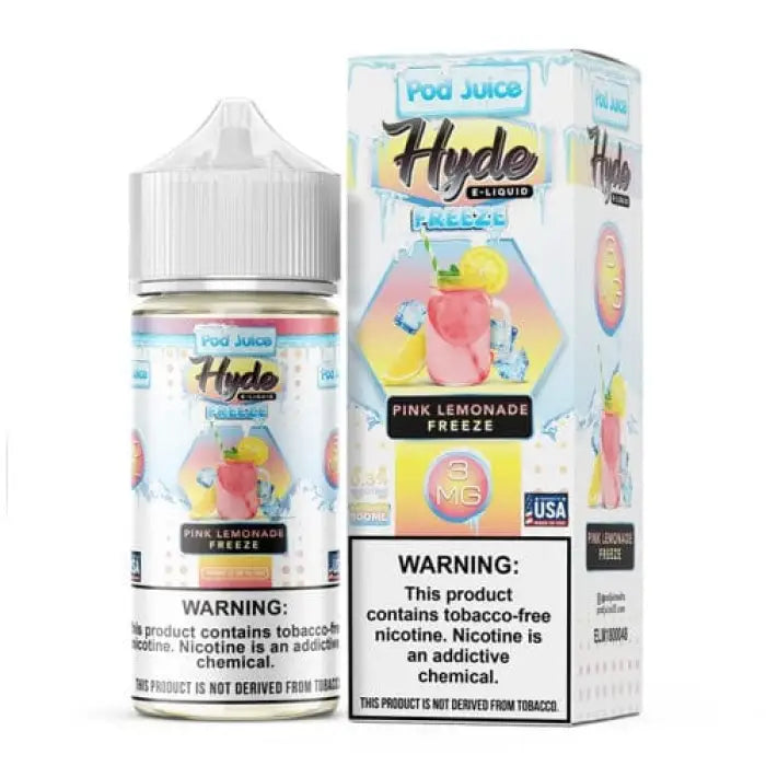 E-liquid bottle and packaging for Hyde Recharge Pink Lemonade Freeze flavor vape juice.