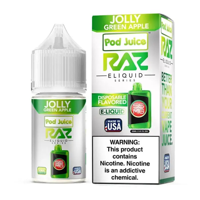 Bottle of Jolly Green Apple flavored e-liquid for vaping devices.