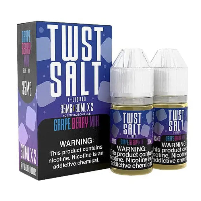 Nicotine salt e-liquid product called ’Twist Salt’ in grape berry ice flavor.