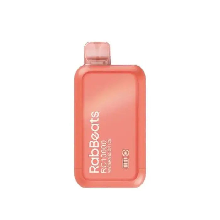 Coral-colored flat plastic bottle labeled ’RabBeats Pro 1000’’.