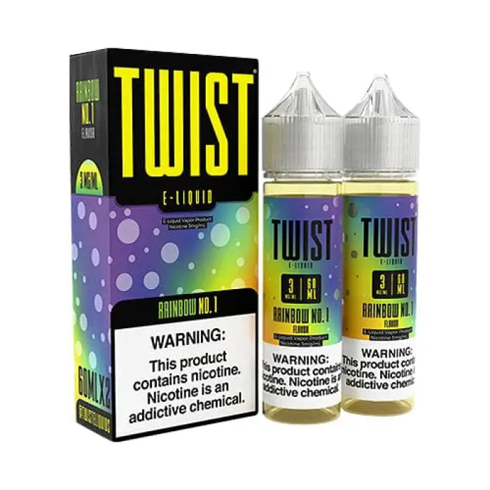 E-liquid product called ’Twist’ with packaging and bottles displayed.