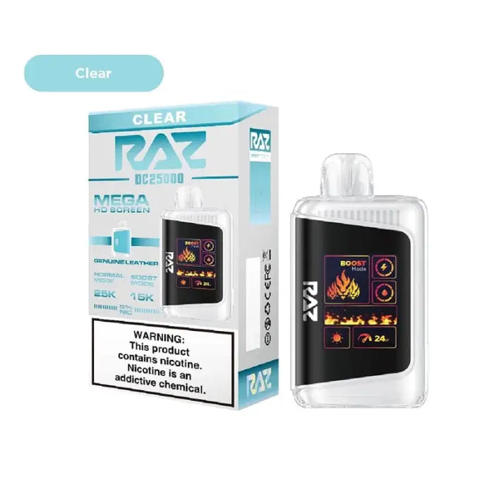 Electronic vaping device with a colorful digital display and its packaging.