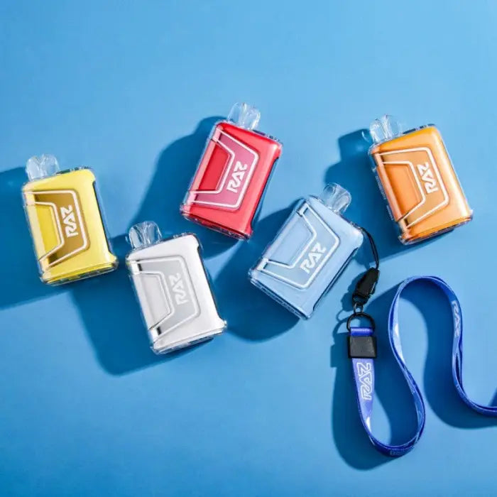 Colorful rectangular wet wipe containers with a blue lanyard.