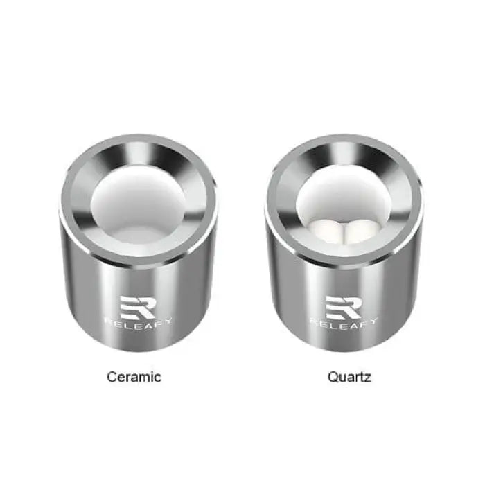 Two metallic cylindrical containers labeled ’Ceramic’ and ’Quartz’ with different internal components visible.