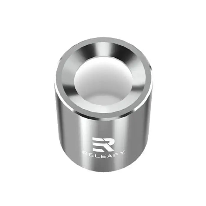 Metallic cylindrical object with a concave top surface and ’ER’ logo engraved on the side.