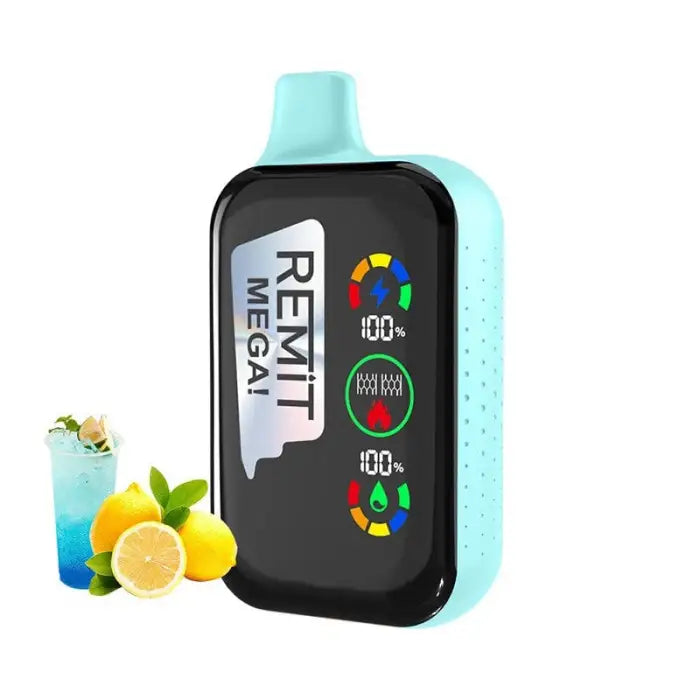 Teal-colored electronic device with a digital display showing various measurements and indicators.