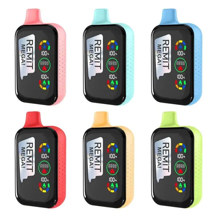 Colorful electronic devices with digital displays, likely fitness trackers or health monitors.