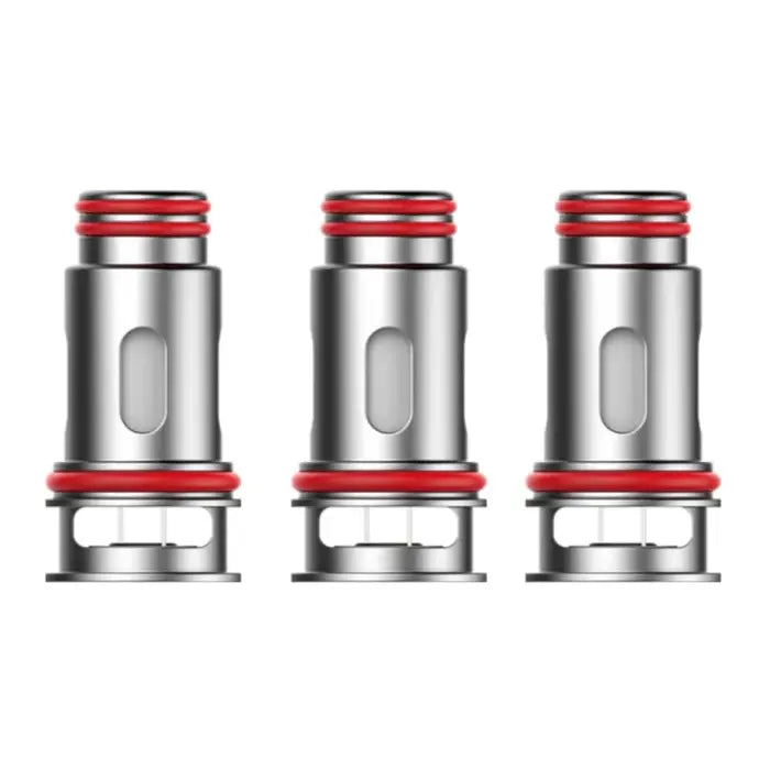 Trio of cylindrical metal vape coils with red rings.